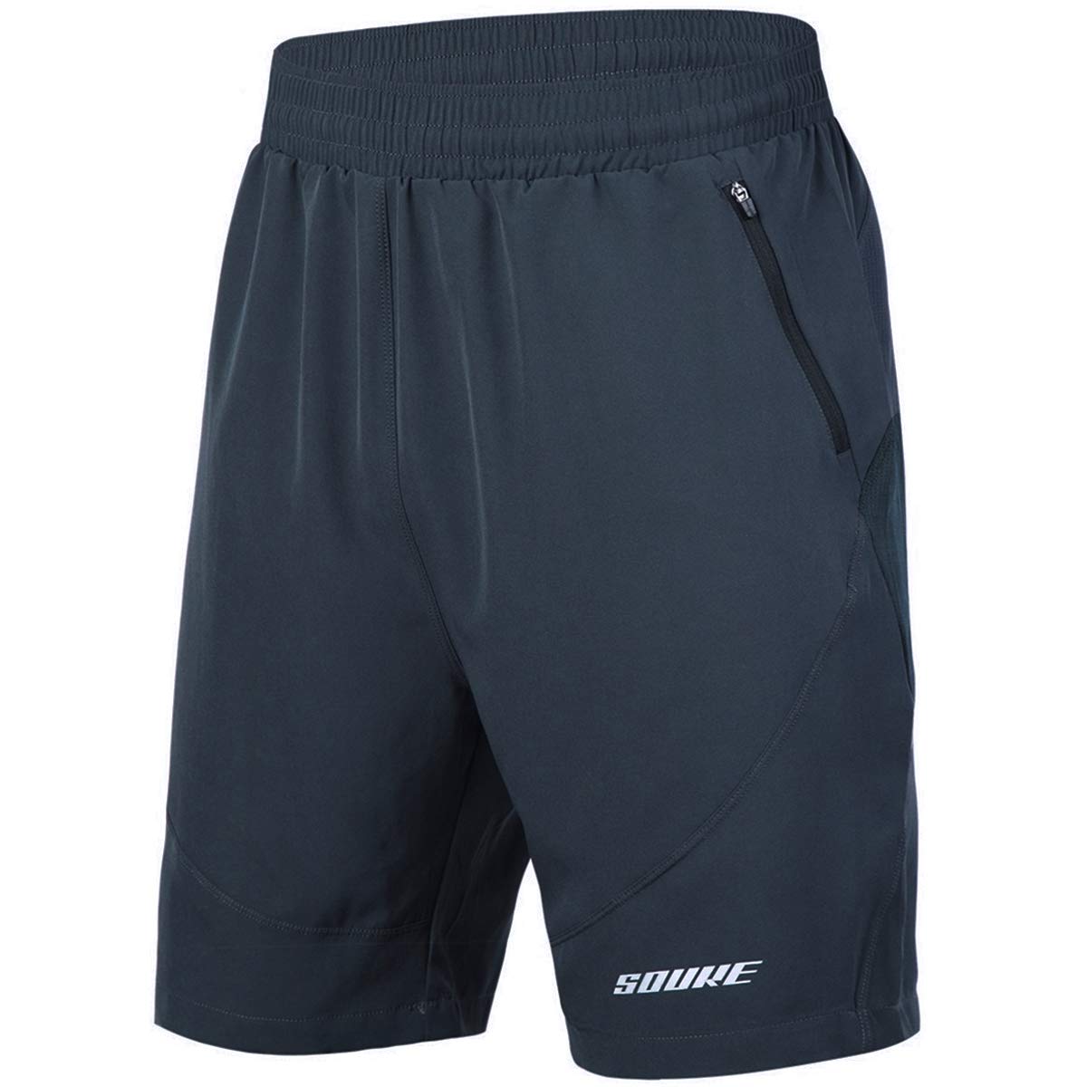 Souke Sports Mens Workout Running Shorts Quick Dry Athletic Performance Shorts Black Liner Zip Pockets