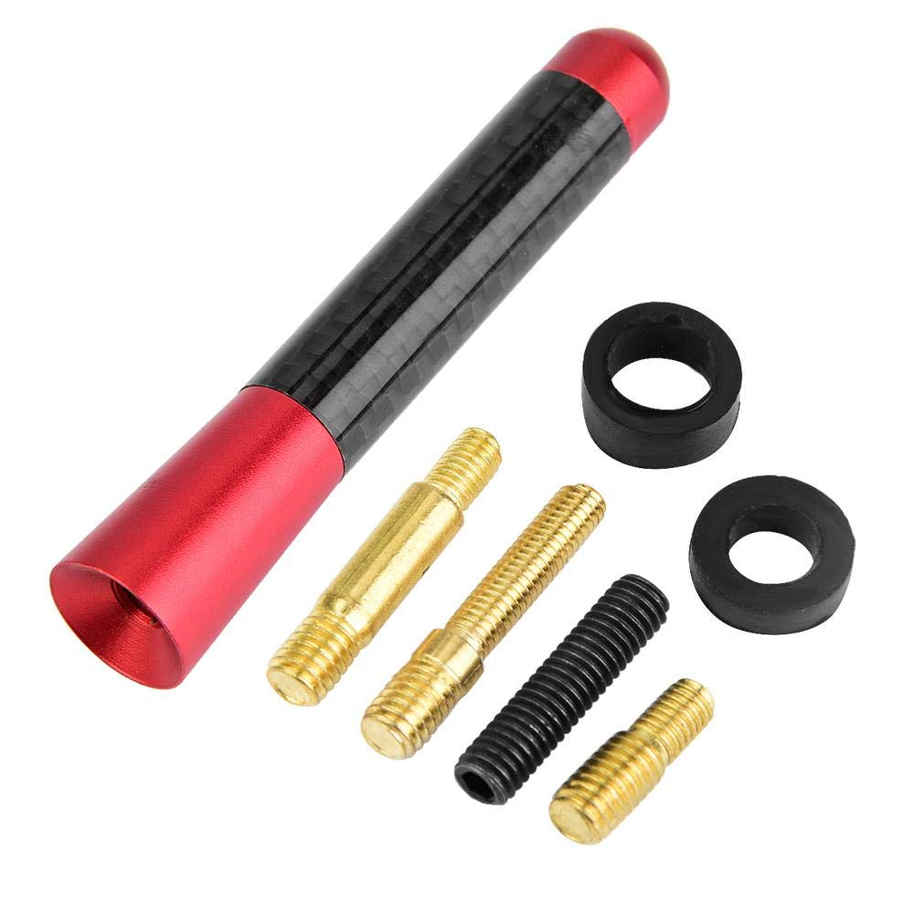 Acouto Car Antenna 3 Inch Carbon Fiber Universal Car Modification Screw Radio Antenna Short Car Antenna Aerial Replacement (Red)