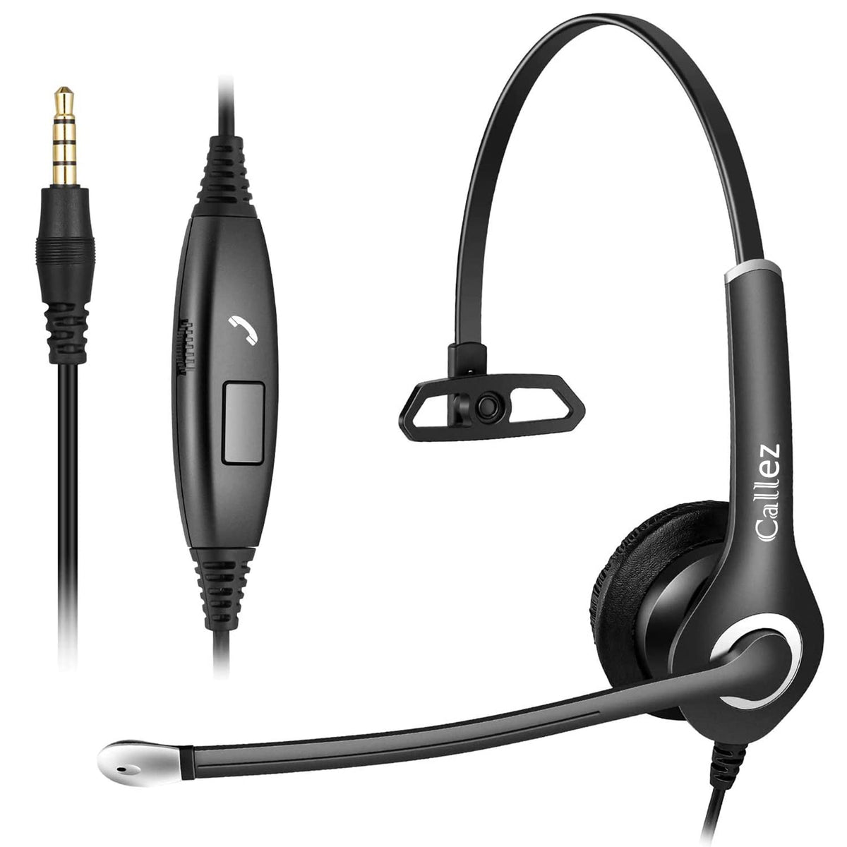 Callez 3.5Mm Cell Phone Headset With Call Control, Computer Headset With Microphone Noise Cancelling For Iphone Samsung Ipad Pc Skype Office Meetings Call Center Work, Clear Chat, Super Comfort