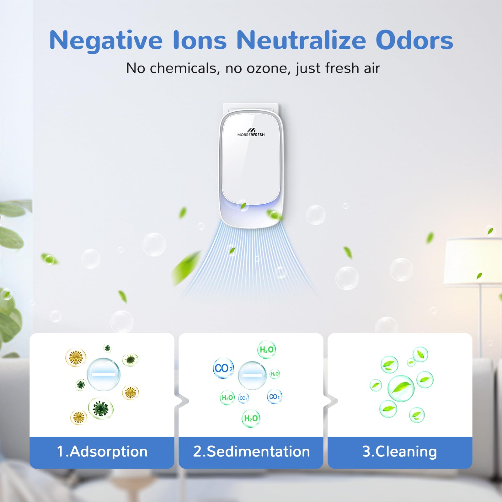 Morrerfresh Cat Litter Deodorizer, 99% Odor Eliminator, Ozone-Free Air Purifier, 1 oz, Pearl White, Model MNS-X11