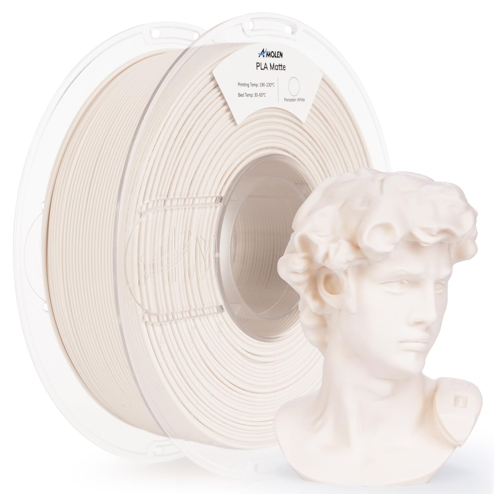 AMOLEN Matte PLA Filament 1.75mm, Porcelain White 3D Printer Filament, Smooth Finish for Most FDM 3D Printing, Dimensional Accur