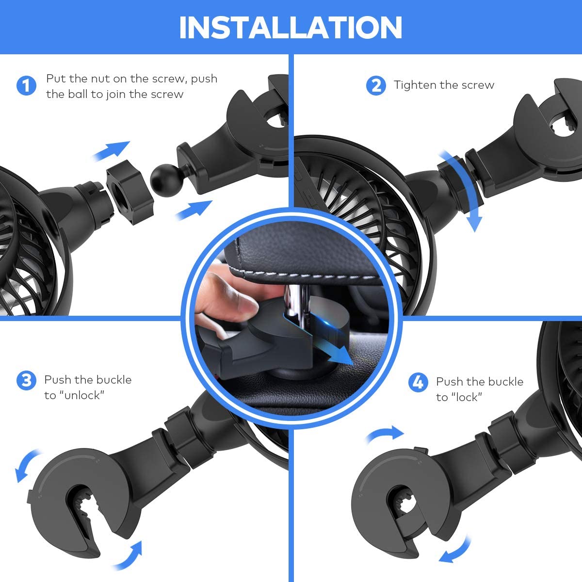 Lemoistar Battery Operated Usb Car Fan, Electric Cooling Fan, 4 Speed,360 Degree Rotatable Backseat Car Fan,5V Cooling Air Small