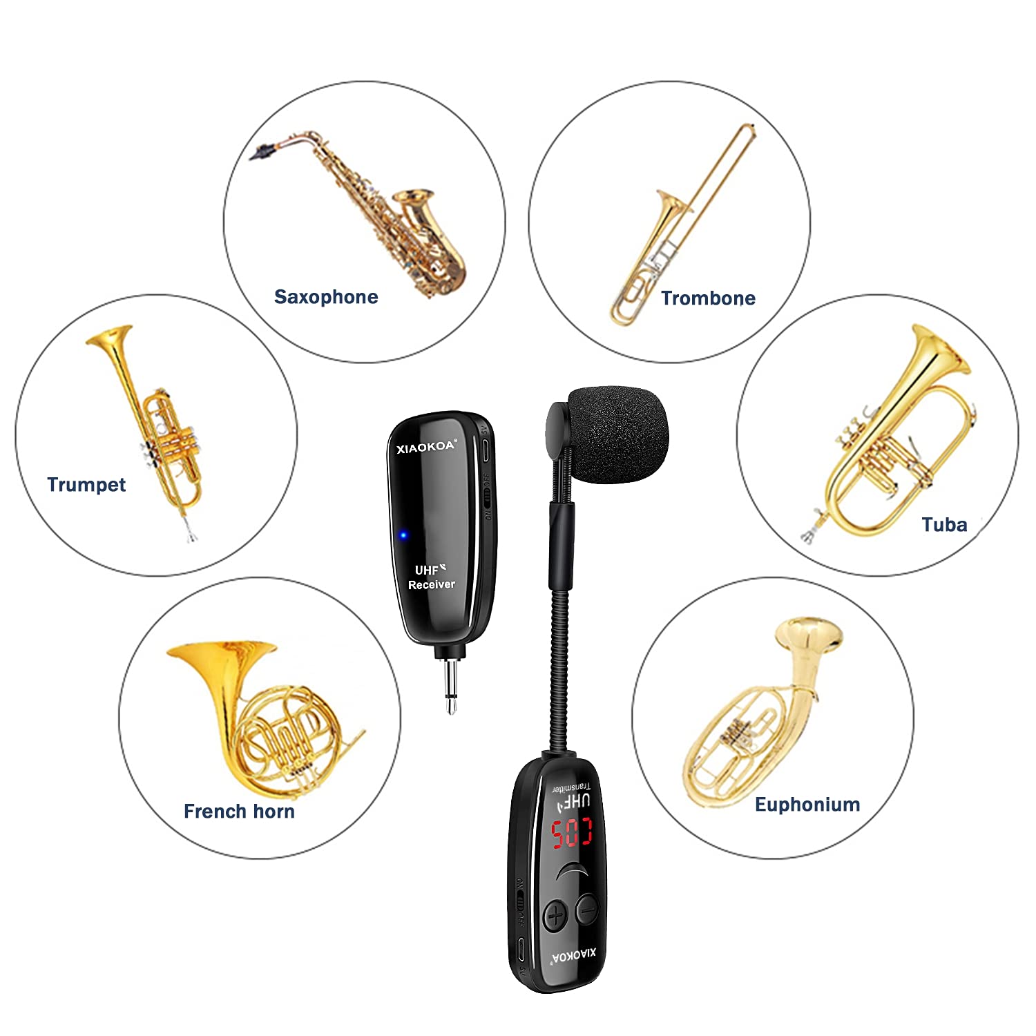 Xiaokoa Uhf Wireless Instruments Microphone,Saxophone Microphone,Wireless Receiver And Transmitter,160Ft Range,Plug And Play,Gre