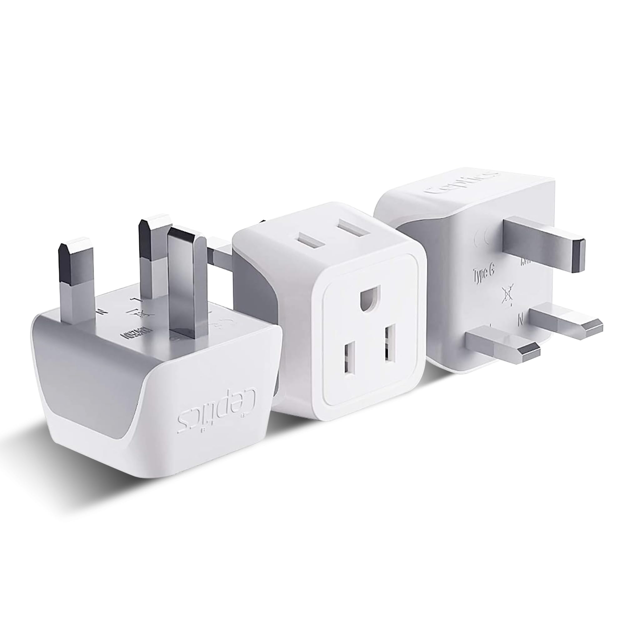 Ceptics Uk Travel Plug Adapter, 2 In 1 Type G Adapter, Us To Uk Adapter, Ireland, Dubai Travel Adapter With Dual Usa Inputs, Ce, Rohs   Hk Outlet Adapter, 3 Pack
