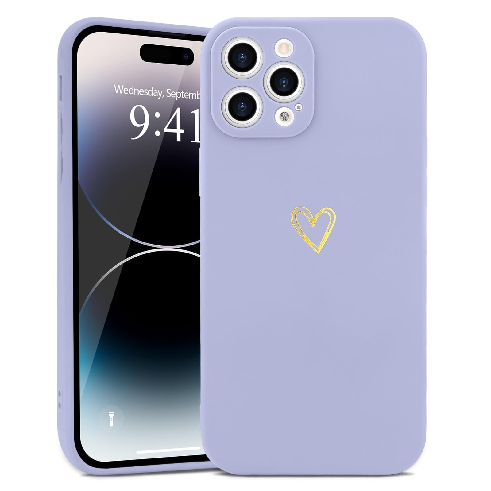 Wirvyuer For Iphone 14 Pro Case Cute Heart Pattern Soft Shockproof Slim Protective Silicone Phone Case Cover For Women Girls, Li
