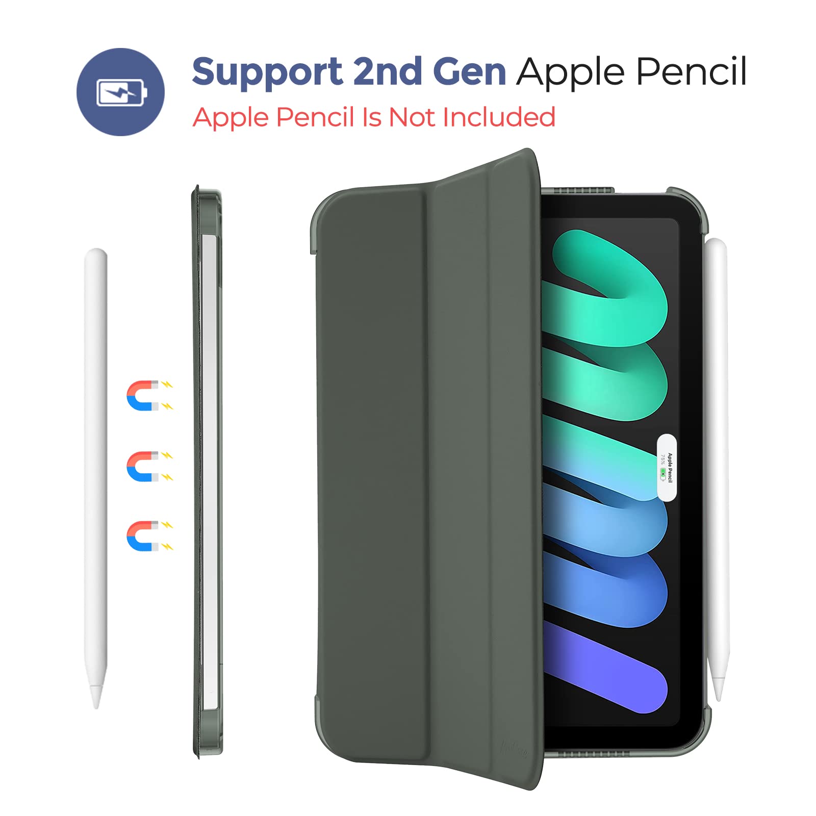 Procase Smart Case For Ipad Mini 7 A17 Pro 2024/Ipad Mini 6 2021 8.3 Inch Ipad Mini 7Th/6Th Gen Case, Hard Back Cover For Ipad Mini 8.3' 7Th Gen A2995/A2996/A2993/6Th Gen A2567 A2568 A2569  Teal