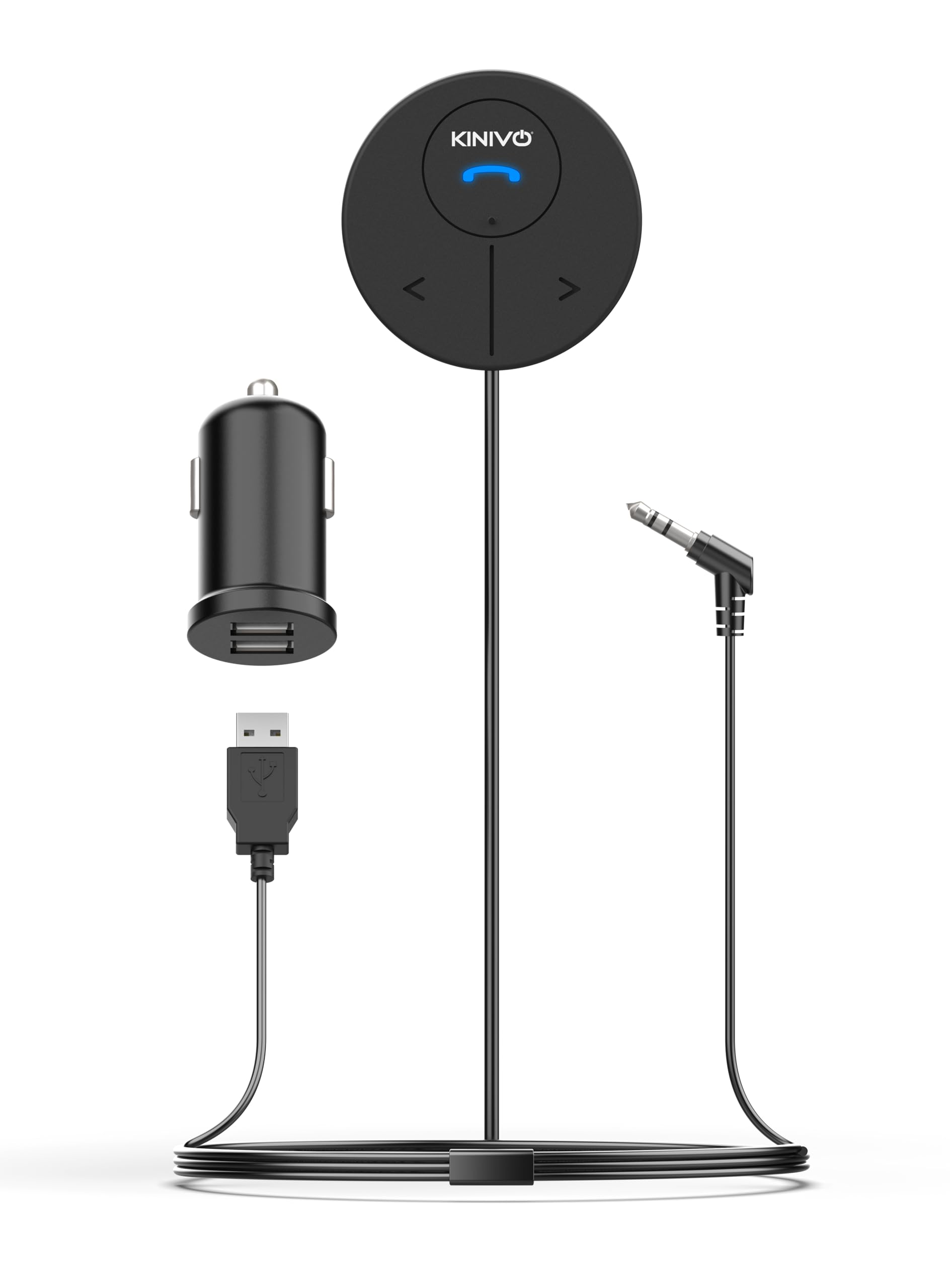 Kinivo Btc480 Hands Free Bluetooth Car Kit (For Cars With 3.5Mm Aux Input, Magnetic Mount, Dual Port Usb Charger, Multi Point Co