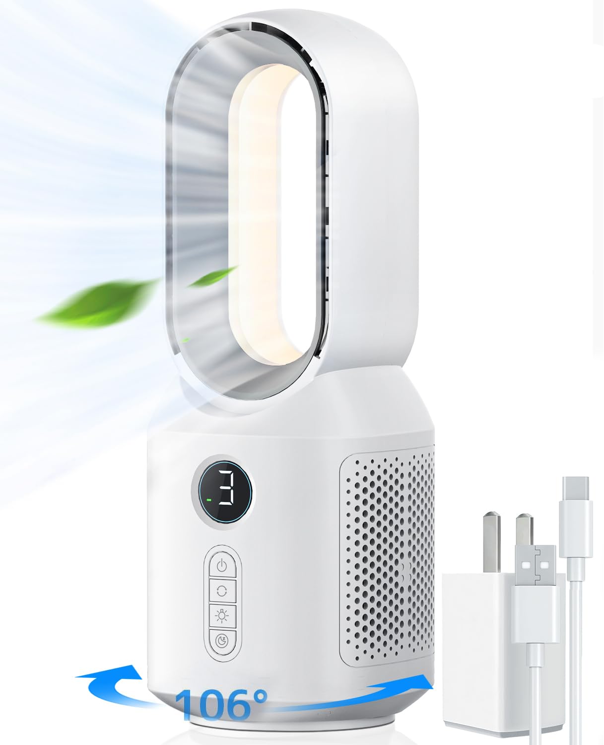 Let'Me Desk Fan, 106 Oscillating Fan For Indoors,Bladeless Fan With 3 Speeds, Small Office Fan With Led Light, 13 Inch Personal