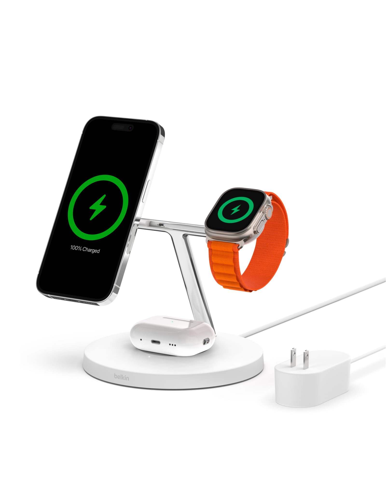 Belkin Magsafe Charger, 3 In 1 Wireless Charging Stand, 2Nd Gen, 33% Faster For Apple Watch, Iphone 16, Iphone 15, Iphone 14 Ser