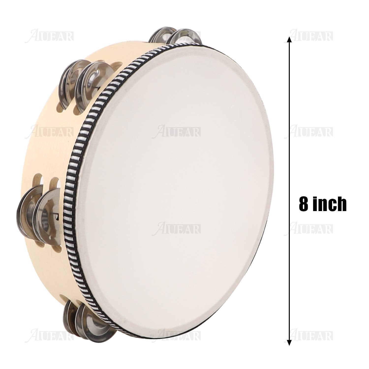 Auear, Double Row Jingles Handheld Tambourine Creative Wooden Tambourine Drum For Adults Percussion For Musical Educational Toy Party Game Church (1 Pack, 8 Inch)