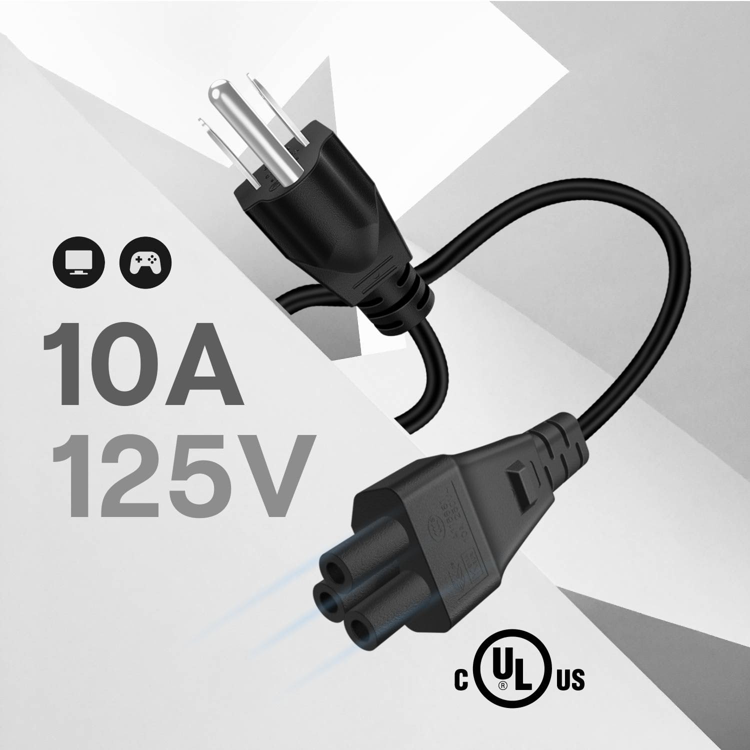 Tnp Universal Power Cord (12 Feet) - Iec320 C5 To Nema 5-15P 3-Prong Mickey Mouse Power Extension Cable Wire Connector Socket Pl