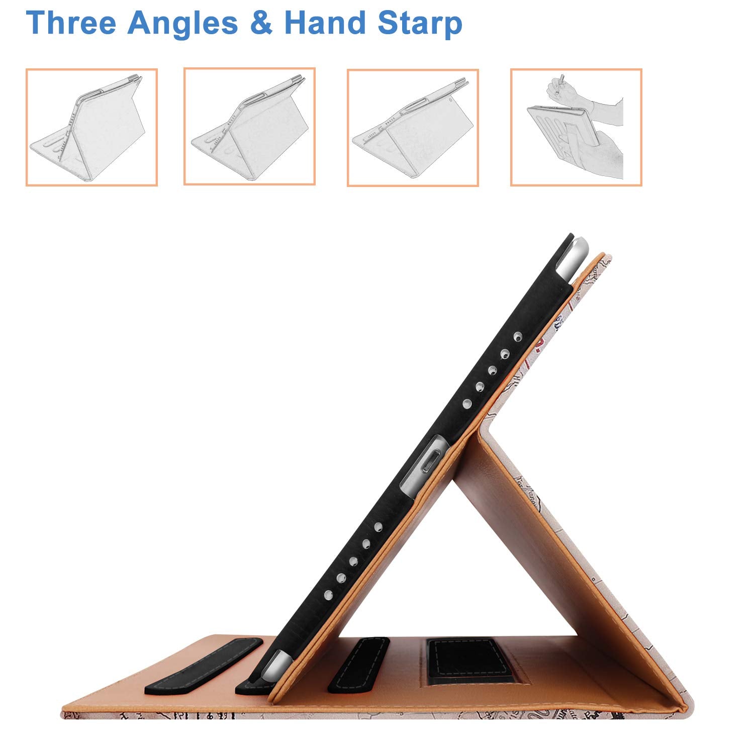 For Ipad 10.2 Case 2021/2020, For Ipad 9Th/8Th Generation Case With Pencil Holder   Multi Angle Stand, Hand Strap, Auto Sleep/Wa