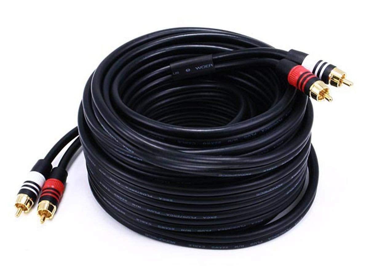 Monoprice Premium Two Channel Audio Cable   2 Rca Plug To 2 Rca Plug, Male To Male, 22Awg, 50 Feet, Black