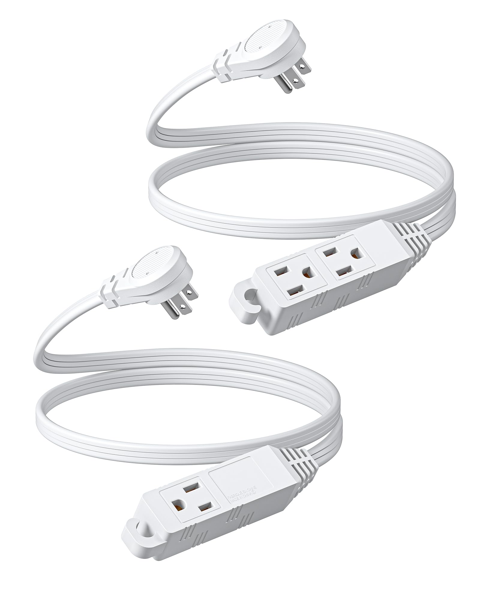 Dewenwils 3 Outlet Extension Cord With Flat Plug, 3Ft 16/3 Awg Grounded Power Cable For Indoor Use, Spt 3 Cord, White, Etl Liste