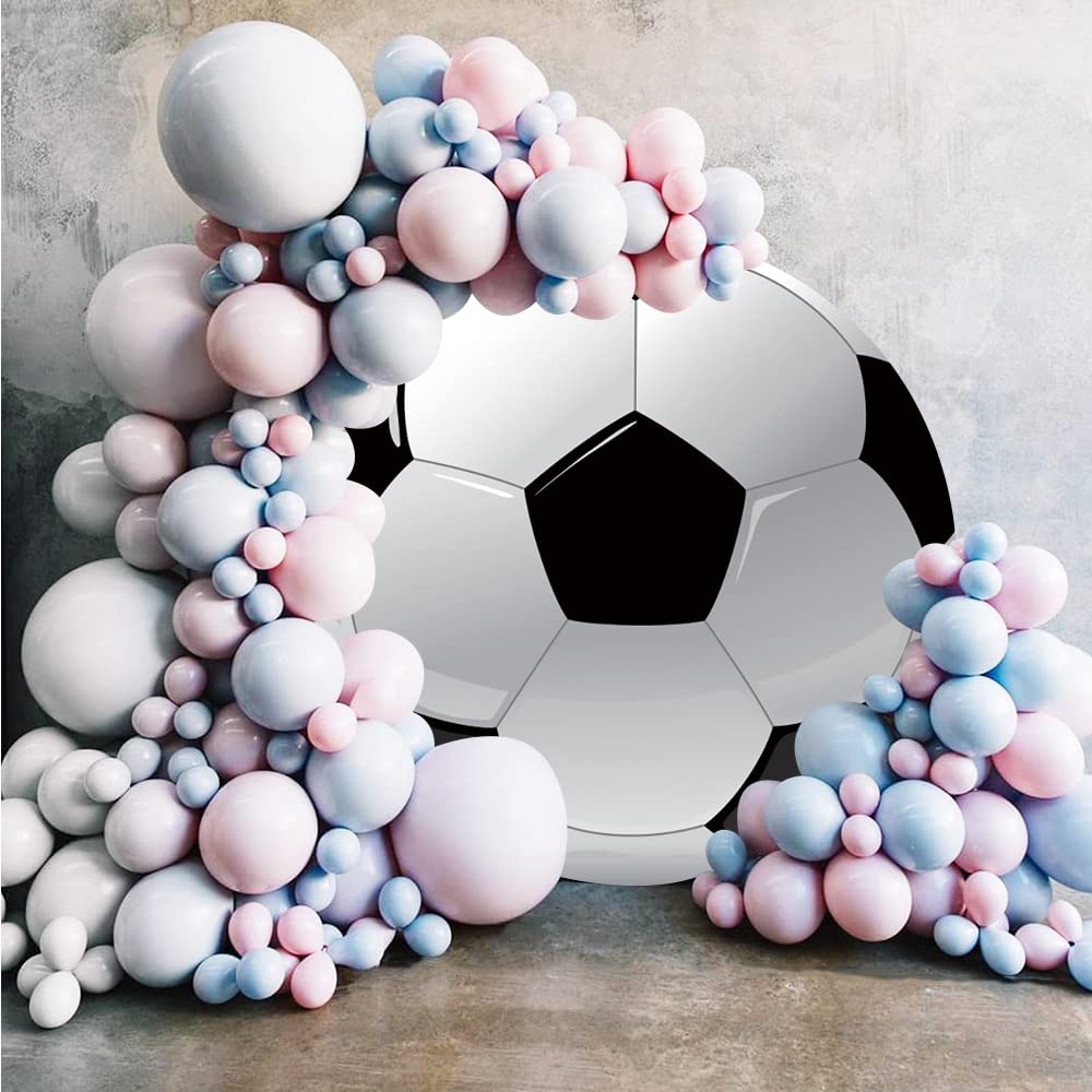 Dorcev Diameter 7.5Ft Soccer Photo Round Backdrop Cover Black White Sports Football For Kis Boy Man Birthday Party Photography B