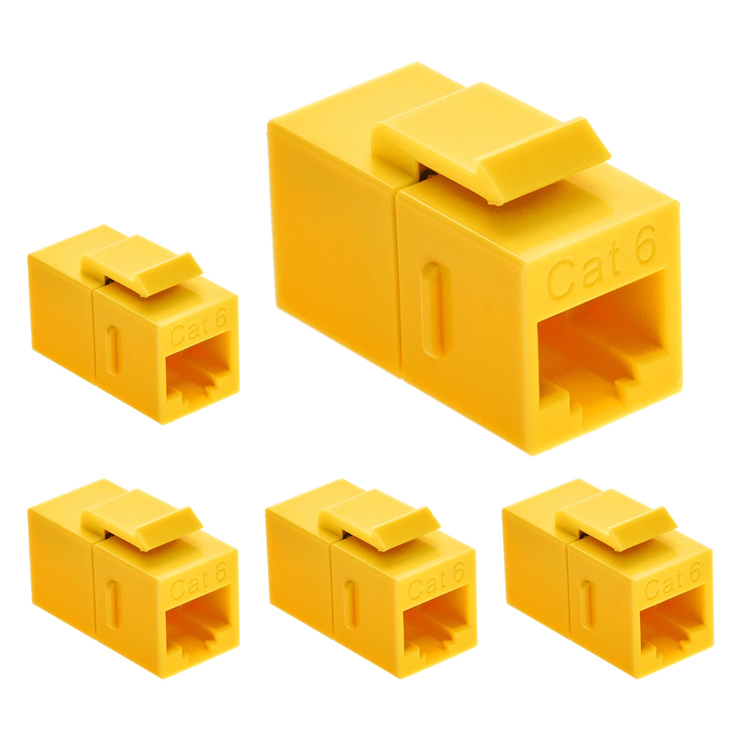 Beszin Cat.6 Rj45 Inline Coupler With Keystone Latch, Female Female [50 Micron Gold Plated] (5 Pack, Yellow)