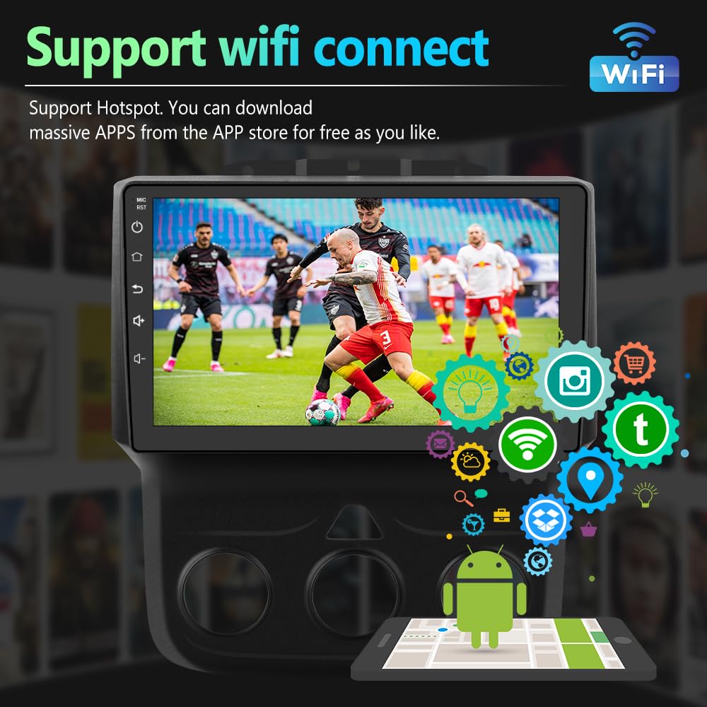 Awesafe [4+64Gb] Android Car Stereo For Dodge Ram 1500 2500 3500 2013 2014 2015 2016 2017 2018, 9 Inch Touch Screen Android Radi