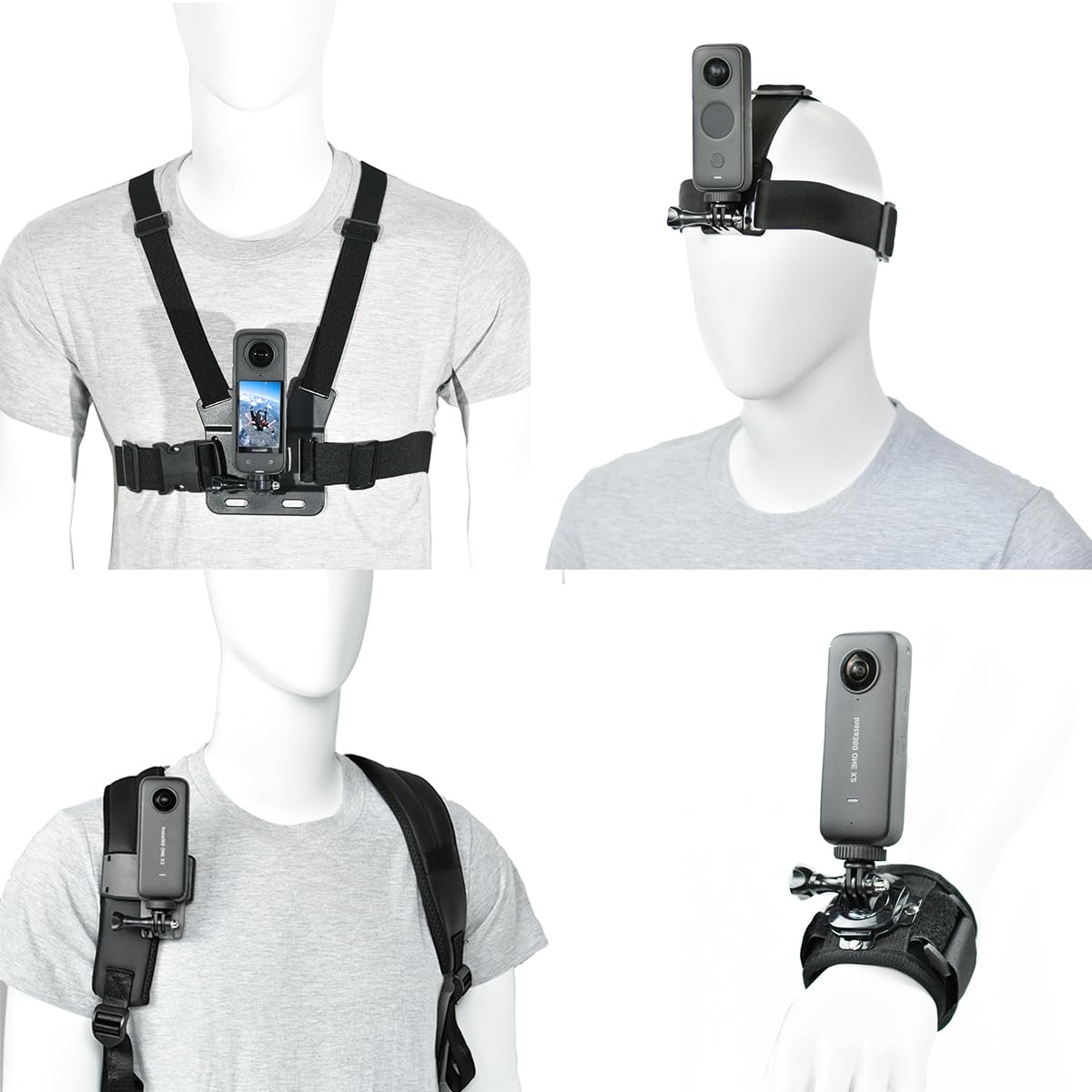 VGSION Accessory Kit for Insta360 X4- Chest Strap Mount +Head Strap Mount+Wrist Strap+ Backpack Clip Mount Compatible with Insta