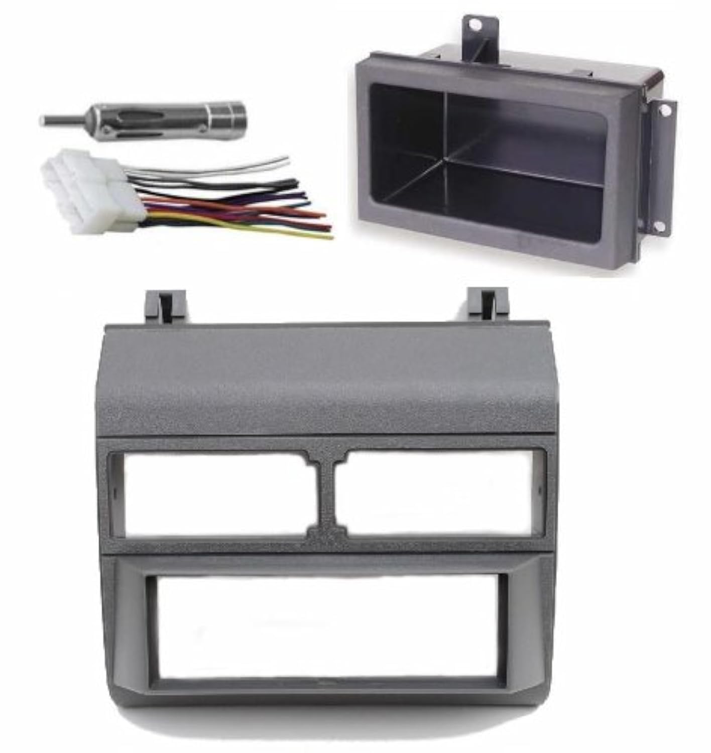 Grey Gray Complete Single Din Dash Kit + Pocket Kit + Wire Harness + Antenna Adapter Compatible With Chevrolet & Gmc 19881996 S