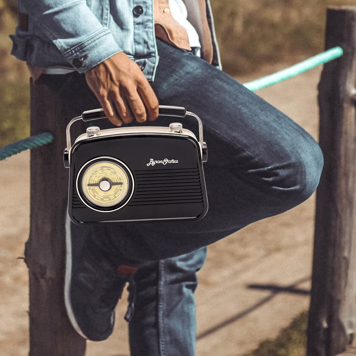 Byronstatics Black Am Fm Radio   Small Portable Radios Vintage/Retro With Headphone Jack, Large Analog Rotary Tuning Dial   Power Plug Or 4 X 1.5V Aa Battery