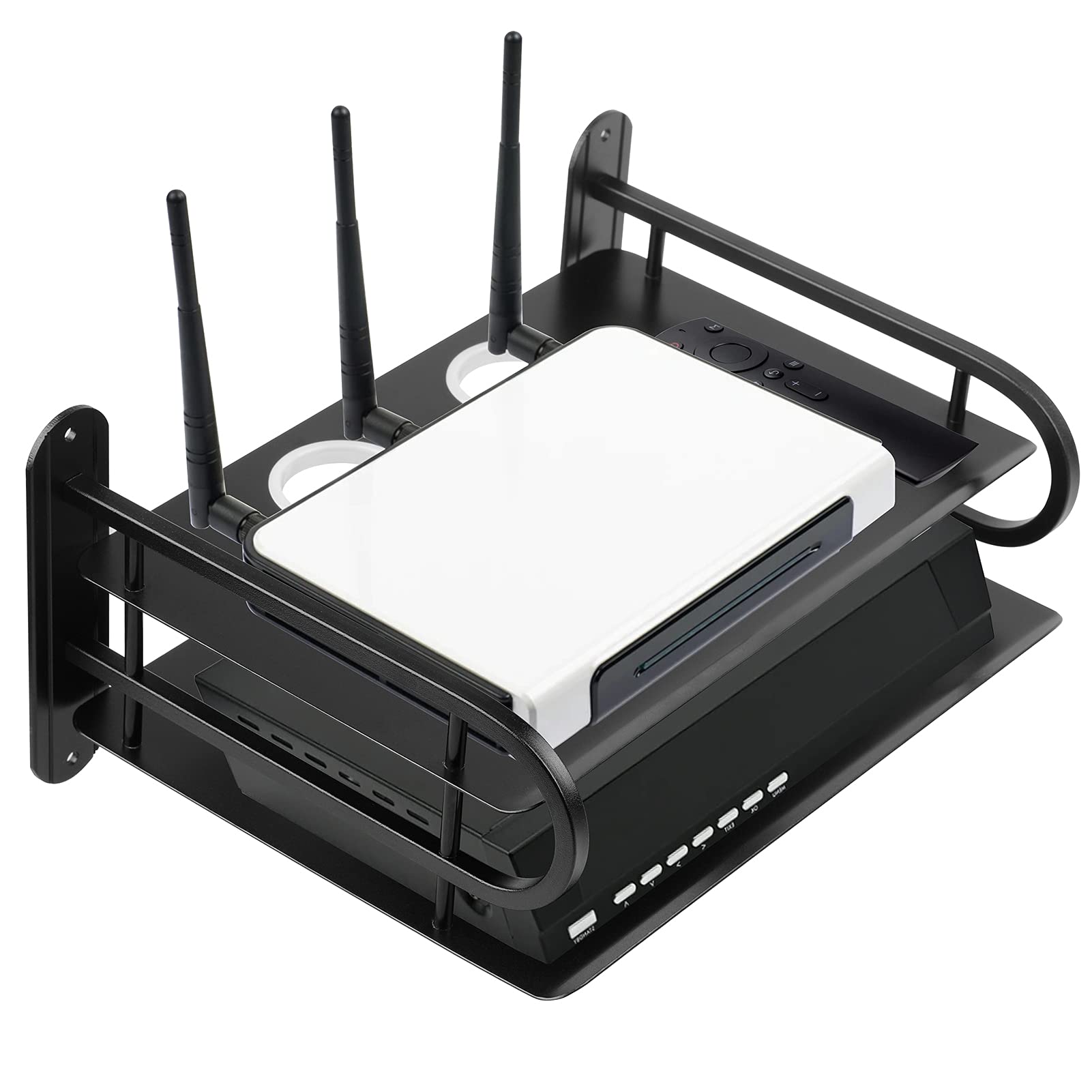 Z Color Black Metal Double Wireless Wifi Router Storage Box/Tv Set Box Shelf Wall Hanging Plug Board Bracket Cable Storage Organ