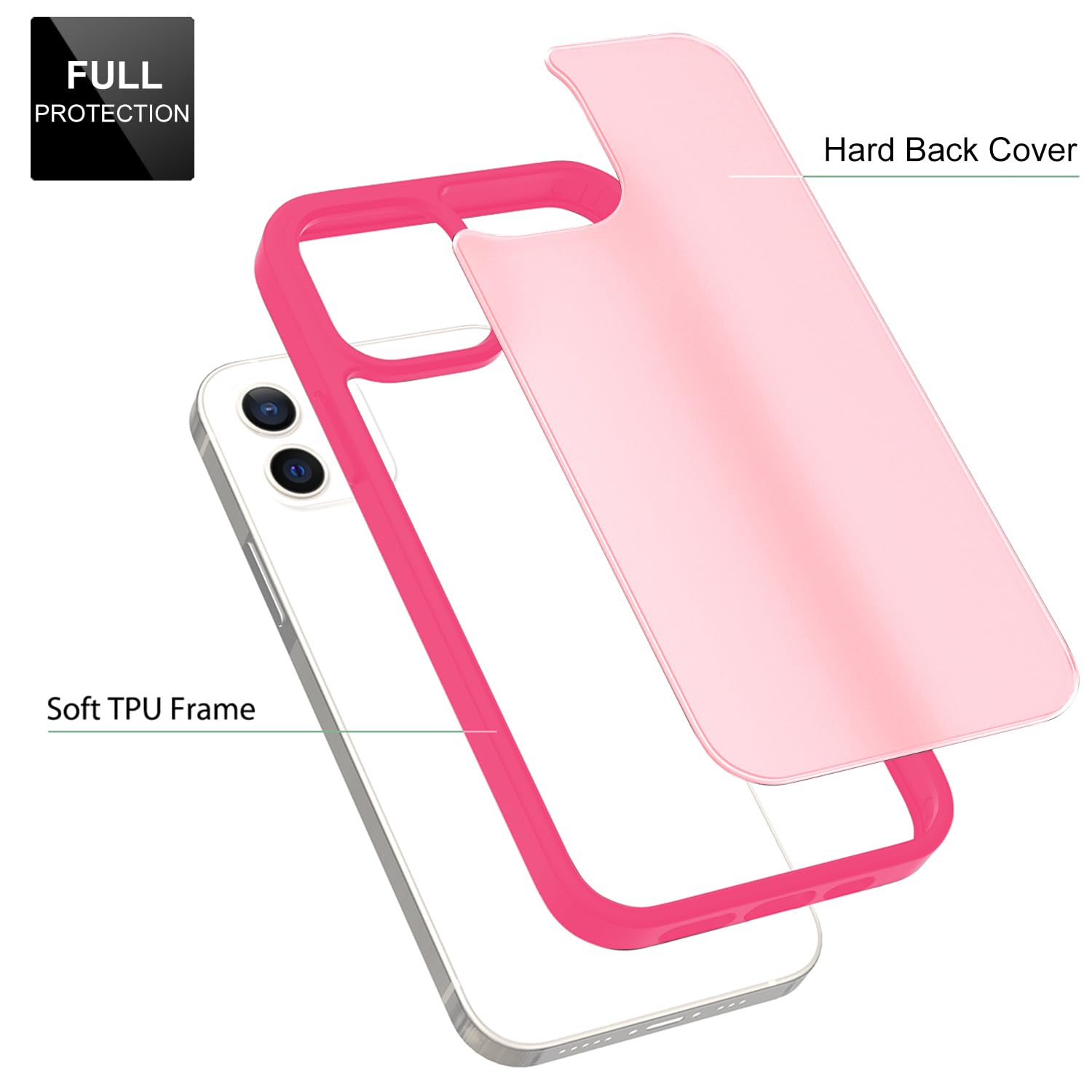 Tenoc Phone Case Compatible With Iphone 11, Hot Pink Case Translucent Protective Bumper Matte Hard Back Cover For 6.1 Inch