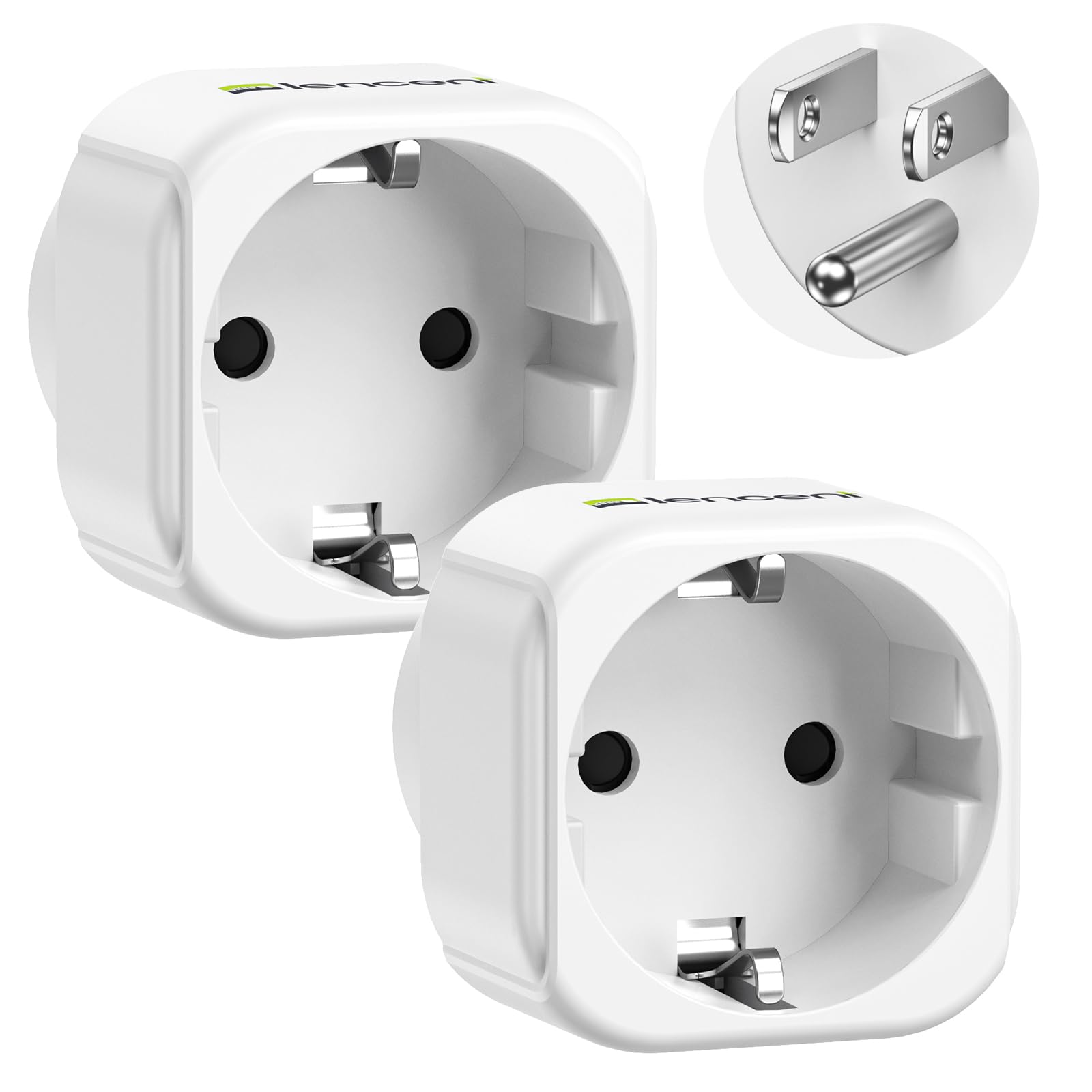 Lencent 2 Pack Europe To Us Plug Adapter,European To Usa Adapter, American Outlet Plug Adapter, Eu To Us Adapter, Europe To Usa