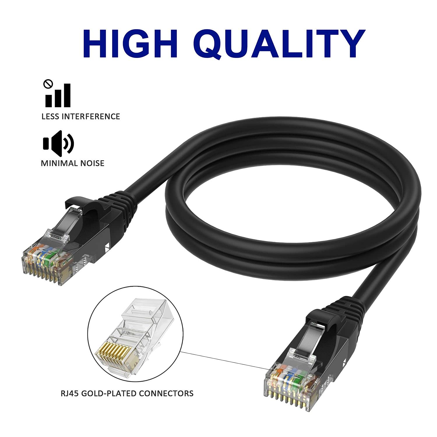 Adoreen Cat 6 Ethernet Cable 3 Ft 3 Pack,High Speed Short Patch Cables Network Cables, Soft Flexible Cat6 Rj45 Lan Internet Cable Cord Faster Than Cat 5E 5 Cable+15 Ties Black+White+Blue
