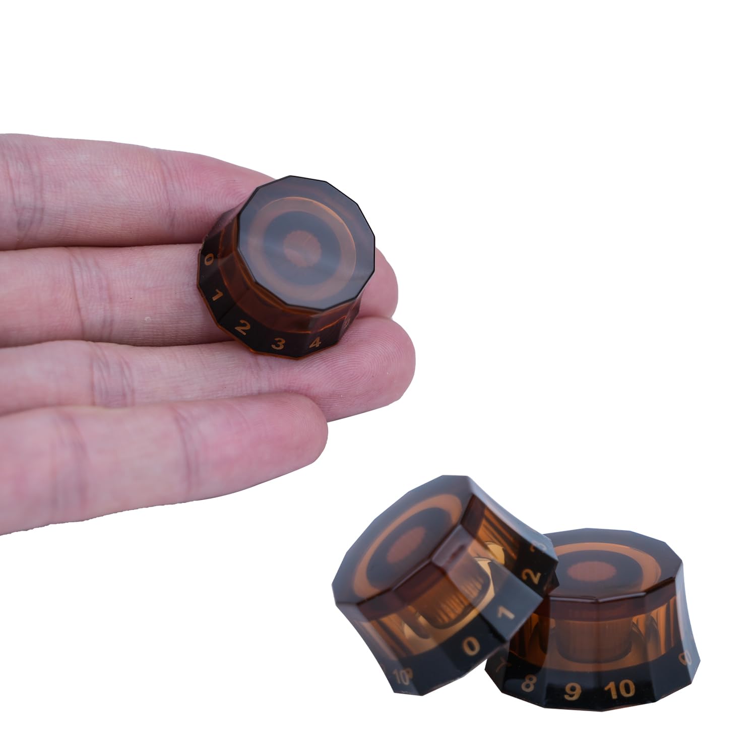 Xiyangjuan 4Pcs Dodecagon Design Transparent Electric Guitar Knobs Brown Speed Control Volume Tone Clera Knob For Prs Lp Sg Les