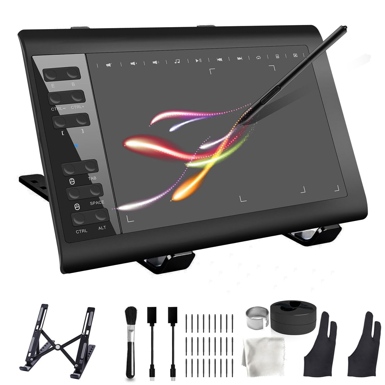 Graphics Drawing Tablet Terow,10X6 Inch Digital Drawing Tablet With Bracket And 8192 Levels Stylus For Pc/Mac/Android 5.0 For Drawing And Online Teaching,Drawing Pad Drawing Borard And Computer Tablet