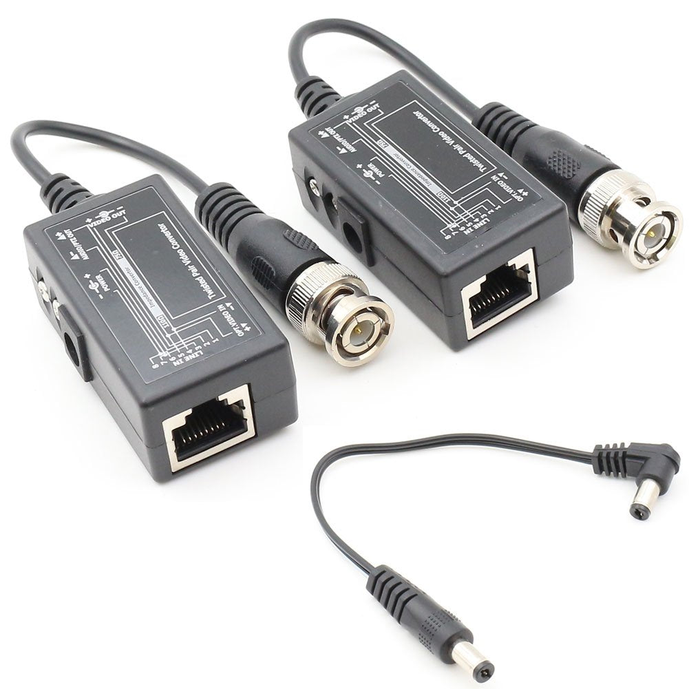 Anhan Passive Video Balun With Power Bnc To Rj45 Adapter Cat5 / Cat6 Cable To Bnc Male Network Transceiver For Cctv Security Sur