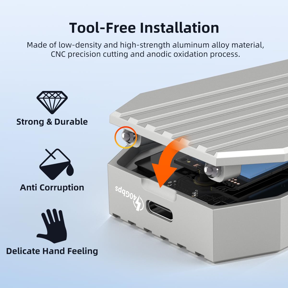Maiwo 40Gbps M.2 Nvme Ssd Enclosure Usb4 Type C To 2280 Pcie Nvme Adapter Built In Turbo Fan Support Thunderbolt3/4 Usb4/3.0/2.0 Tool Free 8Tb Capacity Aluminum Alloy Case (K1695F)