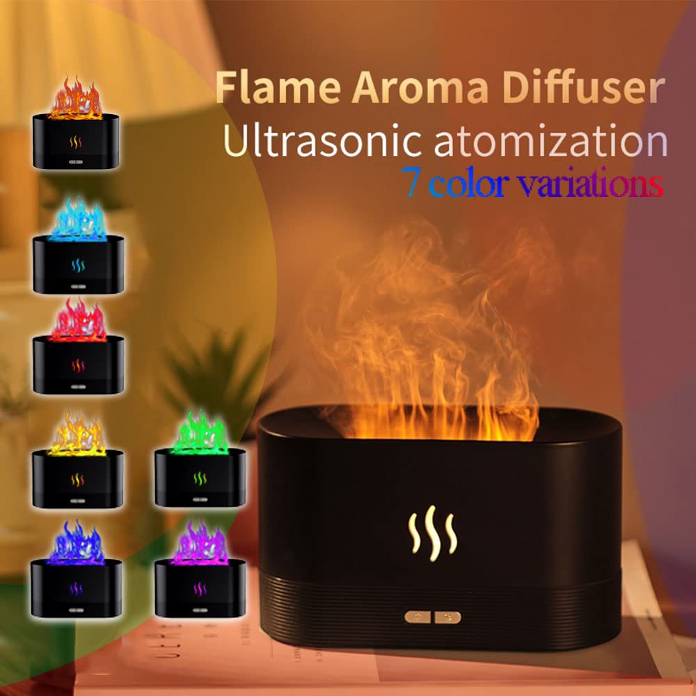 Upgraded 7 Color Flame Fireplace Air Aroma Essential Oil Diffuser,Usb Personal Desktop Noiseless Cool Mist Humidifier With Auto