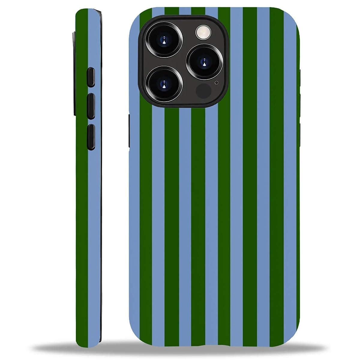 WANKBLC Compatible with iPhone 14 Pro Matte Case, Green and Blue Stripes Geometric Vertical Line Pattern for Girl Full Body Desi