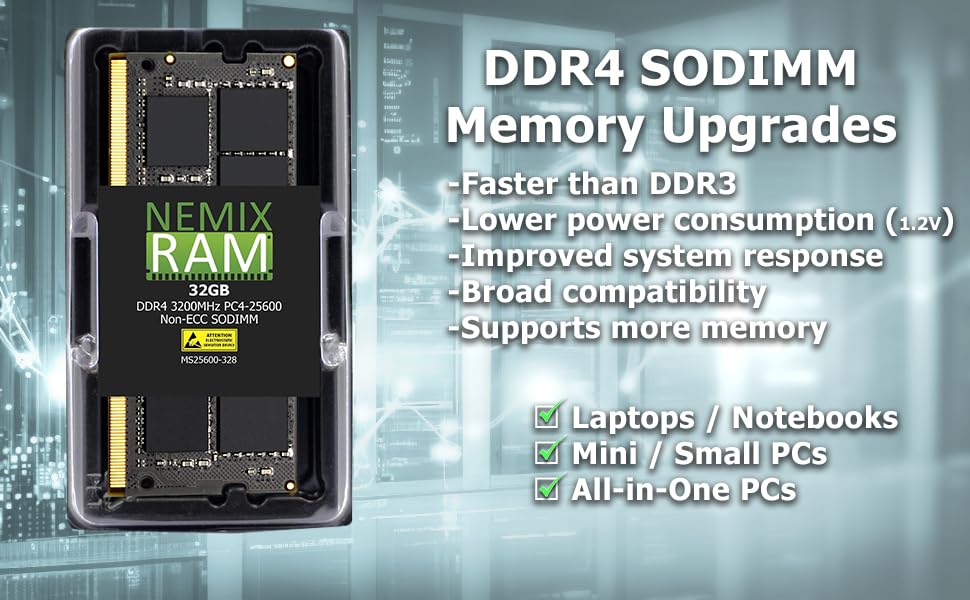 NEMIX RAM 32GB (2x16GB) DDR4 2666MHz PC4-21300 Non-ECC Unbuffered SODIMM Laptop Memory Kit