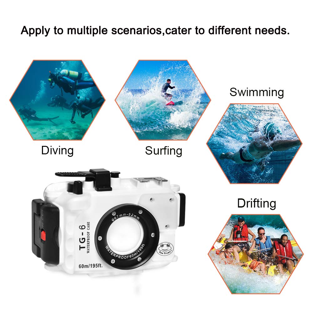 Seafrog Wpc Tg6 Waterproof Housing Case Underwater Diving 195Ft/60M Works For Olympus Tg 6 Cameras White(Housing + Red Filter)