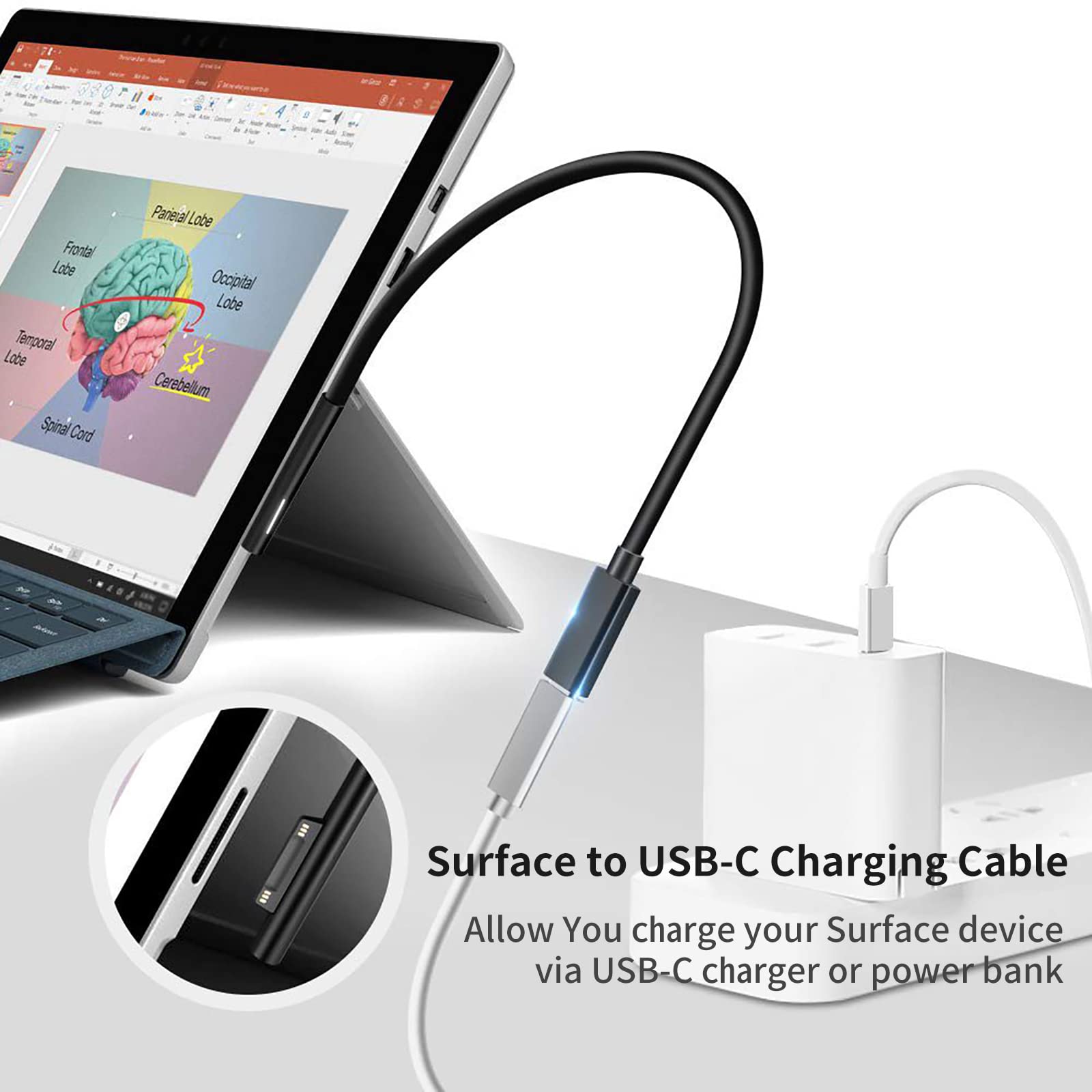 Sisyphy Surface To Usb C Charging Cable (Female Usb C, 20 Cm), Compatible With Microsoft Surface Pro 7/6/5/4/3 Go3/2/1 Laptop4/3