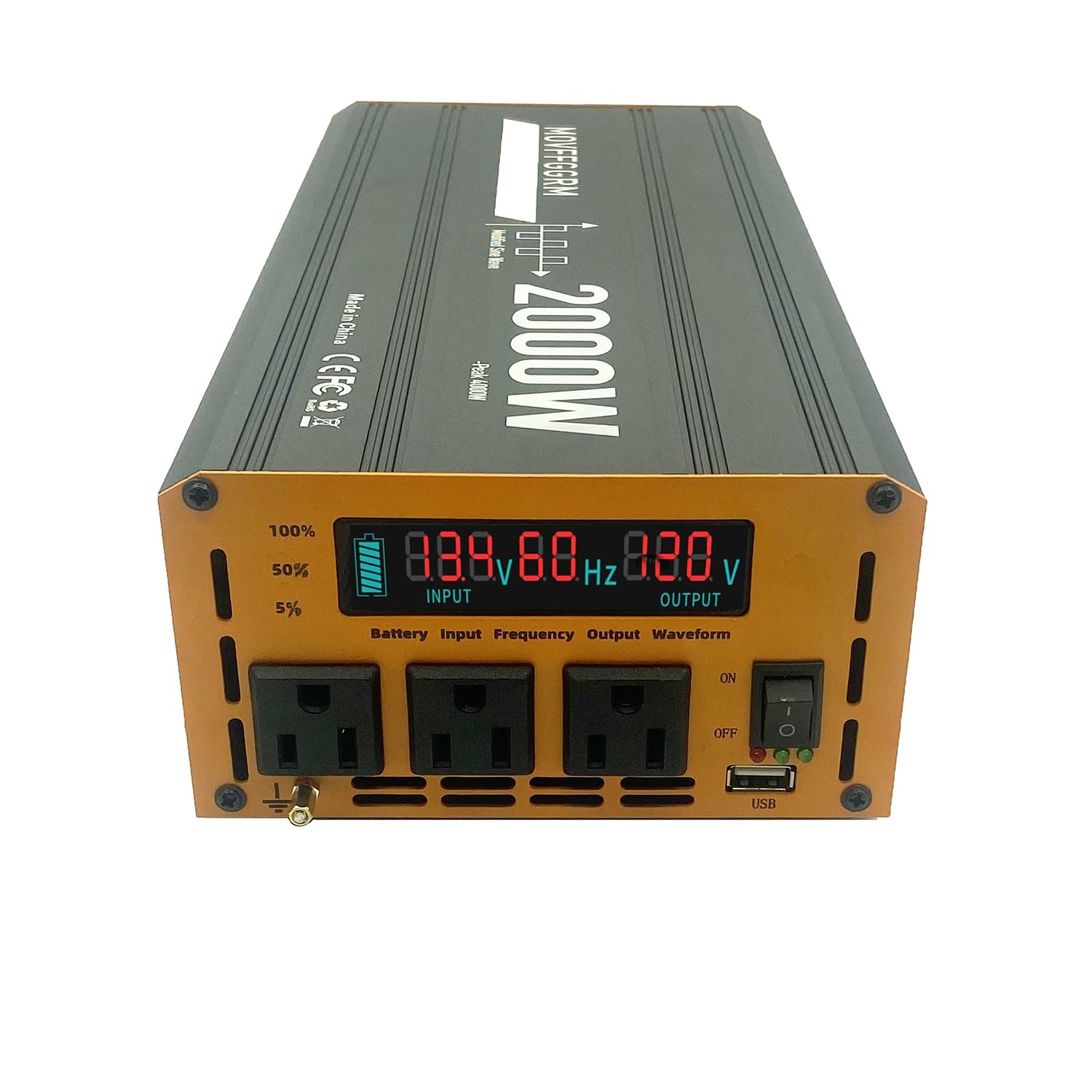 2000 Watt Power Inverter Converter, Car/Truck/Rv 12V Dc To 110V Ac Converter, With Led Display, 3Ac Outlets, Usb Port