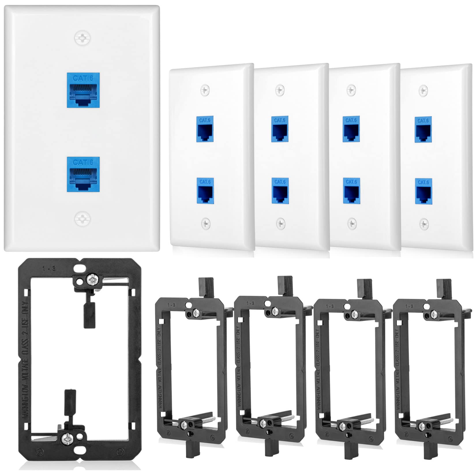 5 Pack Ethernet Wall Plate 2 Port Cat6 Outlet Jack Rj45 Keystone 2Port With Low Voltage Mounting Bracket Network Cables Inline C