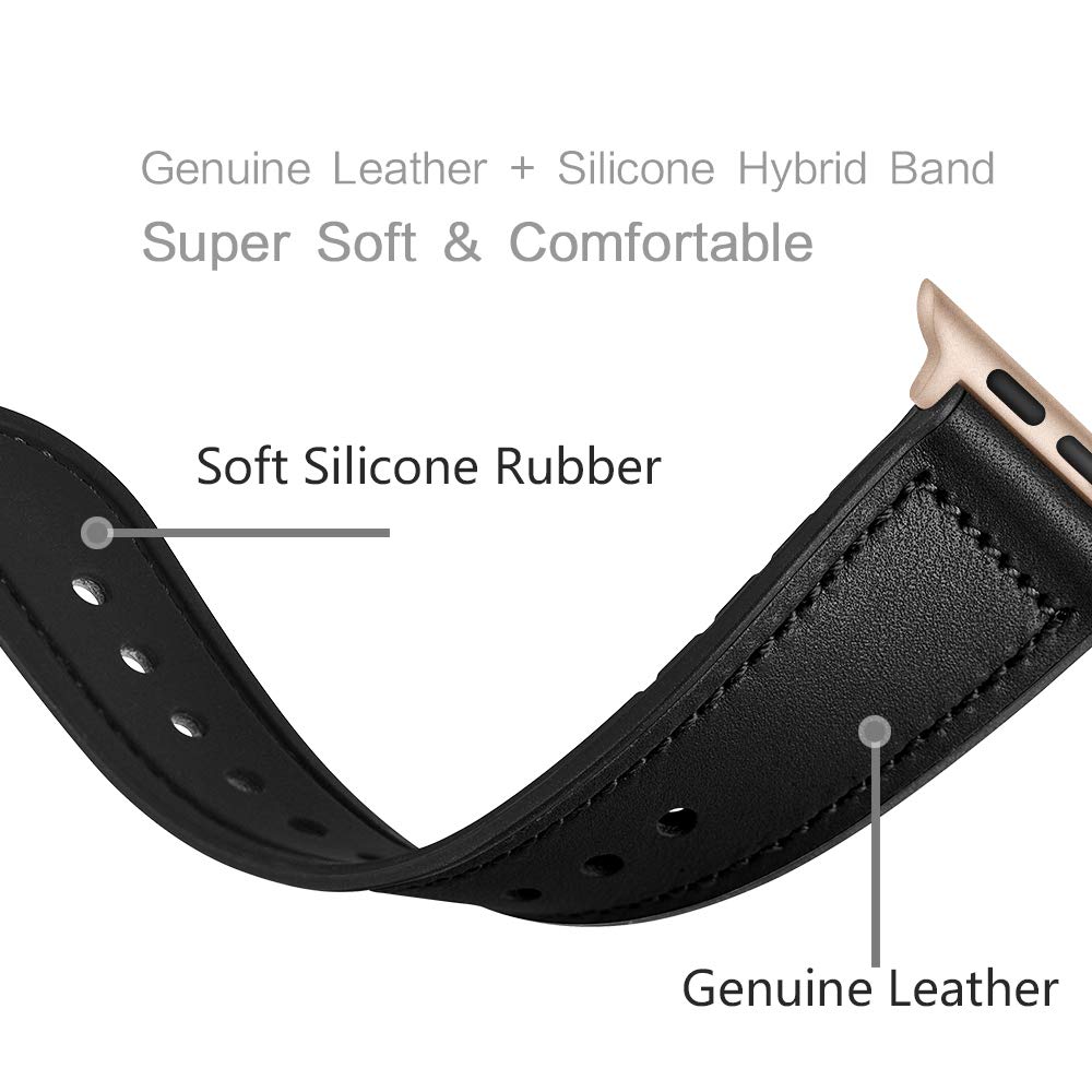 Ouheng Compatible With Apple Watch Band 41Mm 40Mm 38Mm, Sweatproof Genuine Leather And Rubber Hybrid Band Strap Compatible With