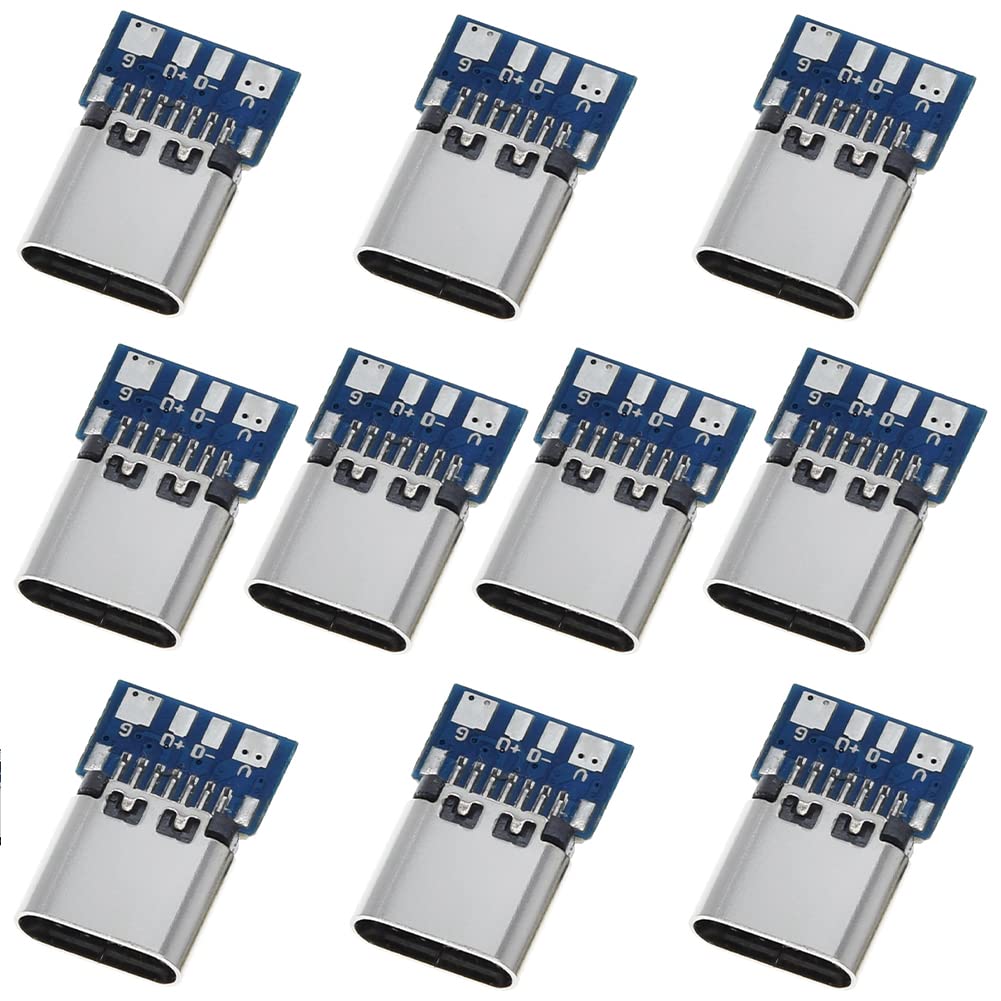 Anmbest 10Pcs Usb 3.1 Type C Connector 24 Pins Female Plug Socket Receptacle Adapter To Solder Wire & Cable 24P Pcb Board Suppor