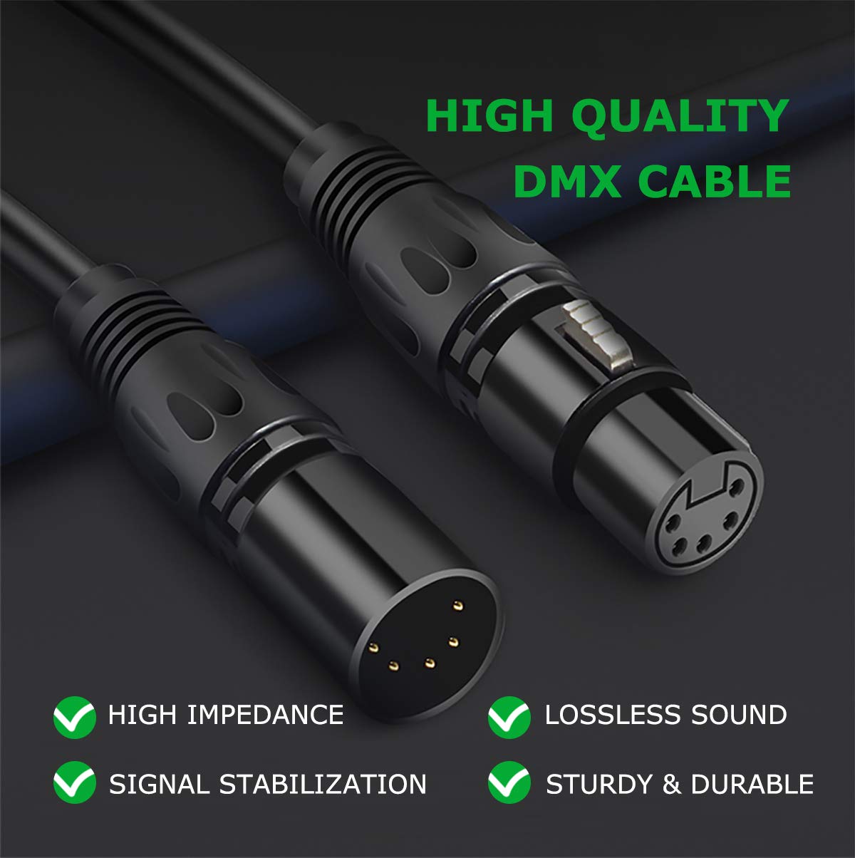 Hosongin 5 Pin Xlr Dmx Cable Adapter 25 Feet, Dmx512 5Pin Xlr Male To Female 5 Pin Dmx Cable