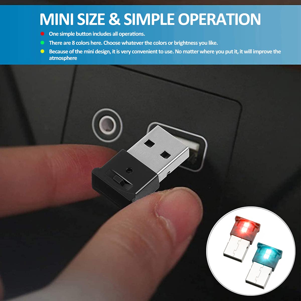 Aozita Mini Usb Led Rgb Light Brightness Adjustable 8 Color Changeable For Car, Laptop, Keyboard. Atmosphere Smart Night Lamp Fo