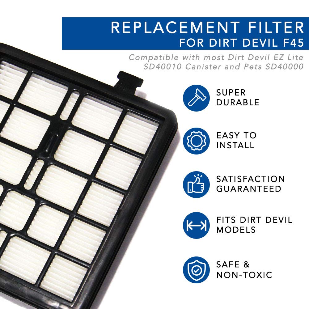 Maximalpower Replacement Filter F45 For Dirt Devil Ez Lite Sd40010 Canister Pet Sd40000   Replaces Part No. # 2Kq0107000 (2 Pack