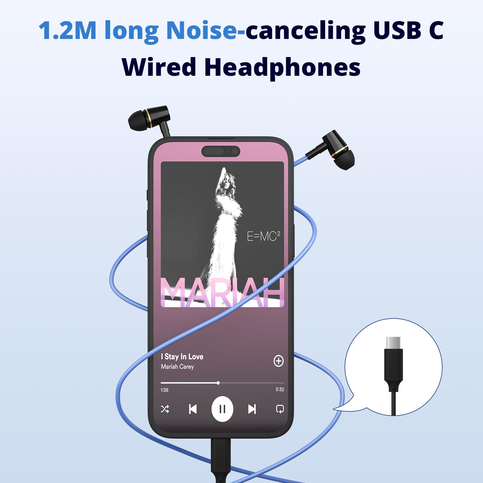 Kinden Air Tube Headphones Usb C Headphones Wired For Iphone 16 15,Usb Type C Earbuds Earphones With Microphone Noise Cancelling