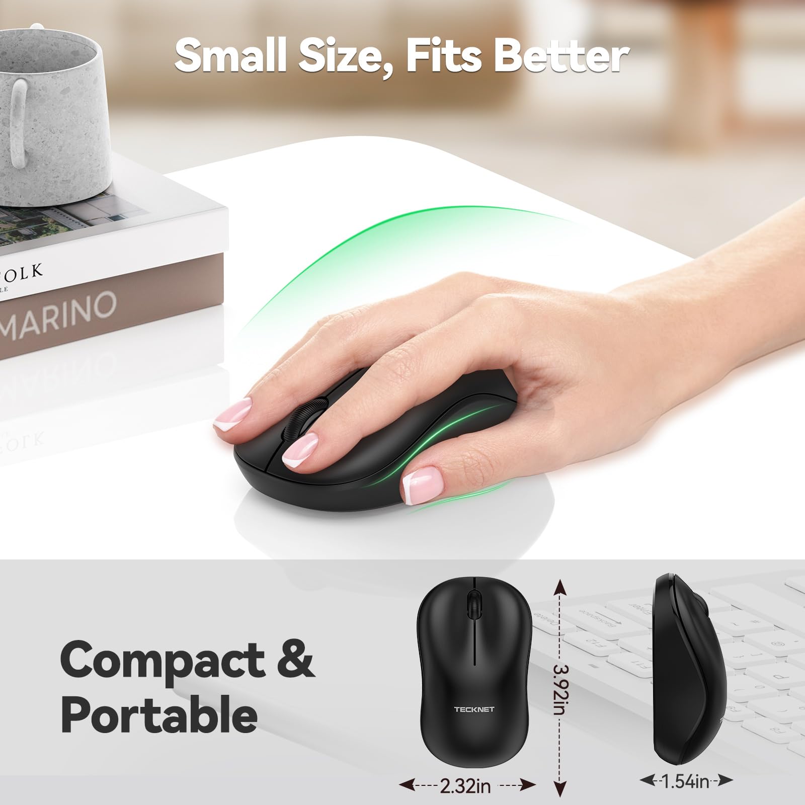 Tecknet Wireless Mouse For Laptop, Silent Mouse Quiet Click, 2.4G Ergonomic Portable Mouse, Small Cordless Mouse, Computer Mice For Laptop, Pc, Mac   Black, Ewm01233Ba02