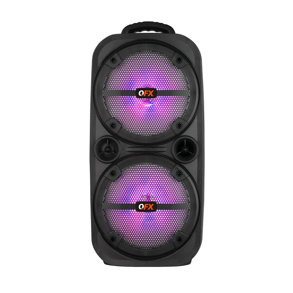 Qfx Pbx 8008Sm Tws Bluetooth 8� Woofers Rechargeable Portable Speakers With Ac Adapter And Microphone,Black