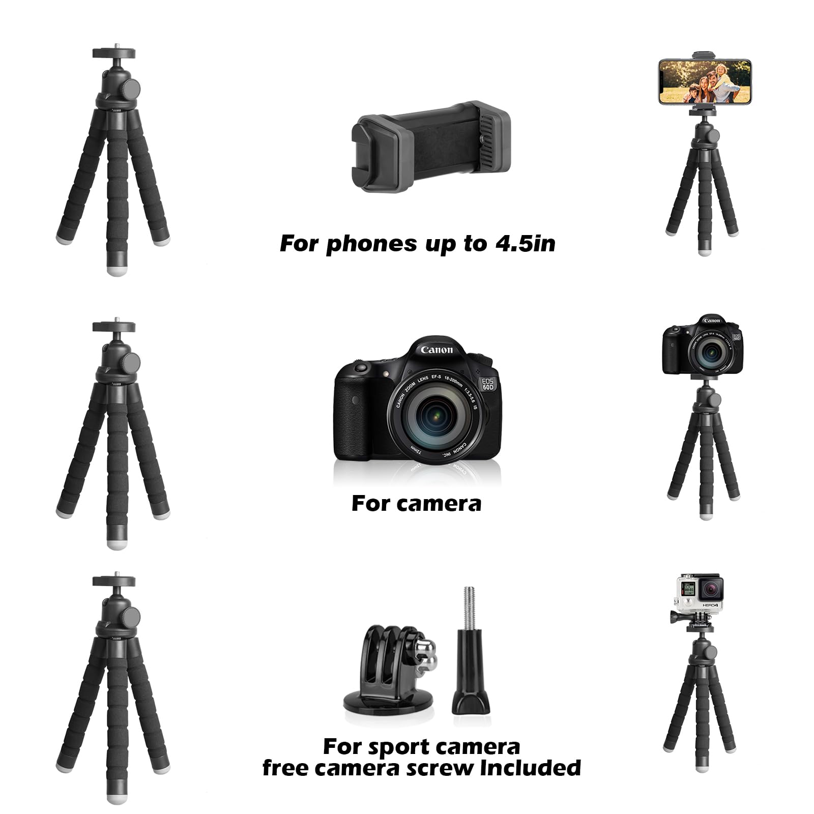 Aureday Cell Phone Tripod Stand, Flexible Travel Tripod With Remote And Mount,Small Cellphone Tripod For Iphone&Android Phones,Cameras,Gopro,Webcam(Sponge)