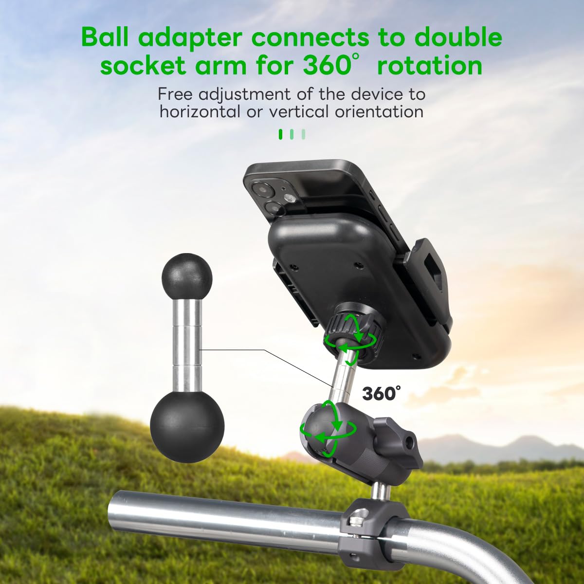 Fanaue Lb 0117 1'' Ball To 17Mm Ball Adapter Compatible With Ram Mounts B Size 1 Inch Ball Double Socket Arm, Suitable For Garmi