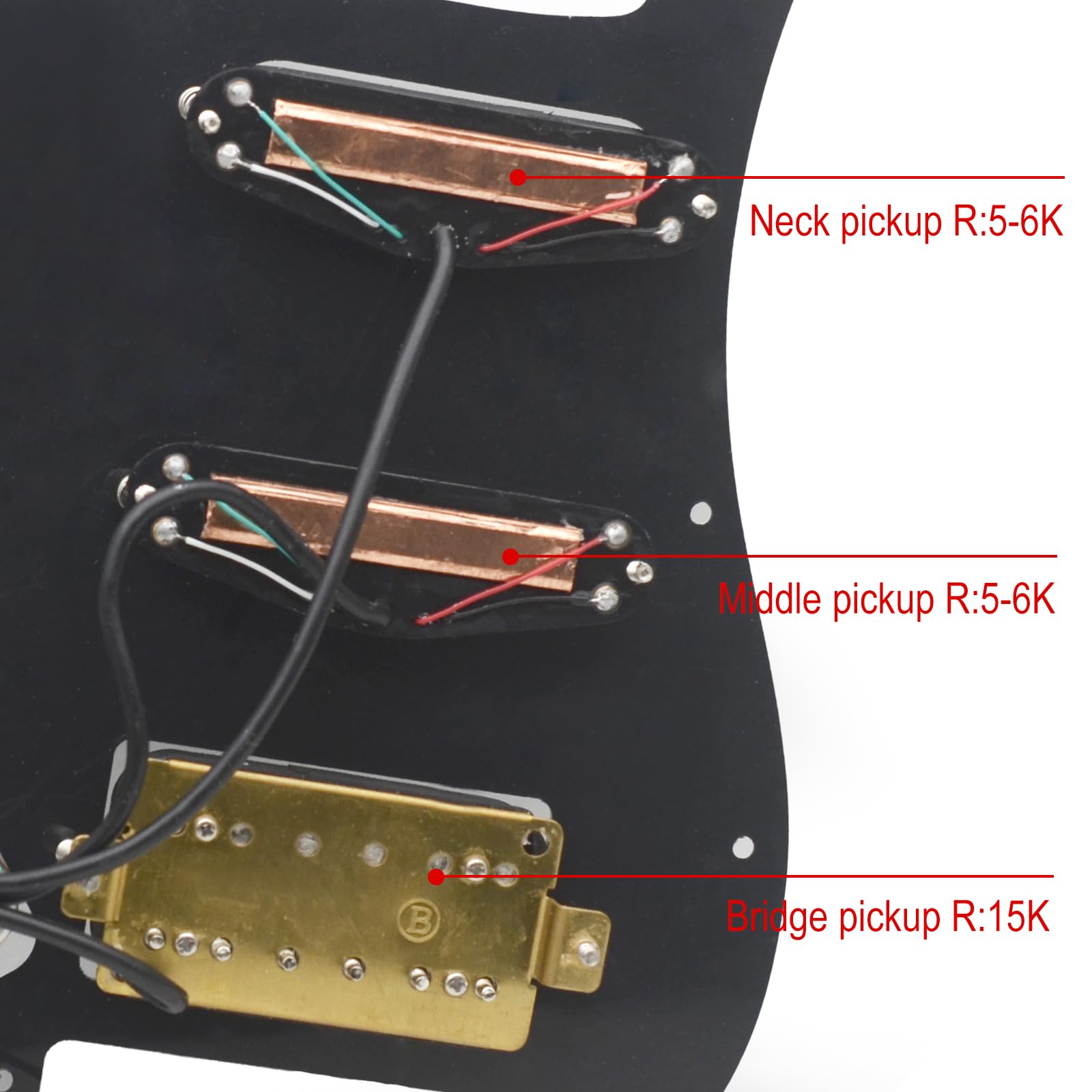 Saphue Ssh Coil Splitting Electric Guitar Pickguard Two Mini Humbucker + One Humbucker(9K/9K/15K)+Silence Switch Loaded Prewired